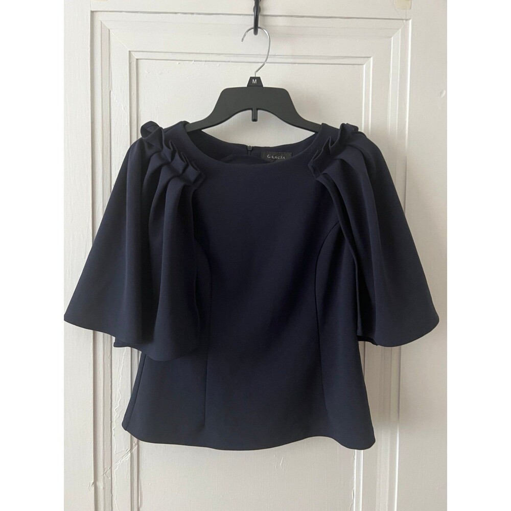 Garcia navy top blouse with touched sleeve size S